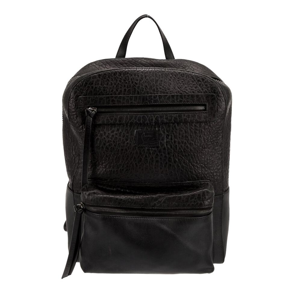 Christian Louboutin Black Textured Leather & Smooth Calfskin Backpack